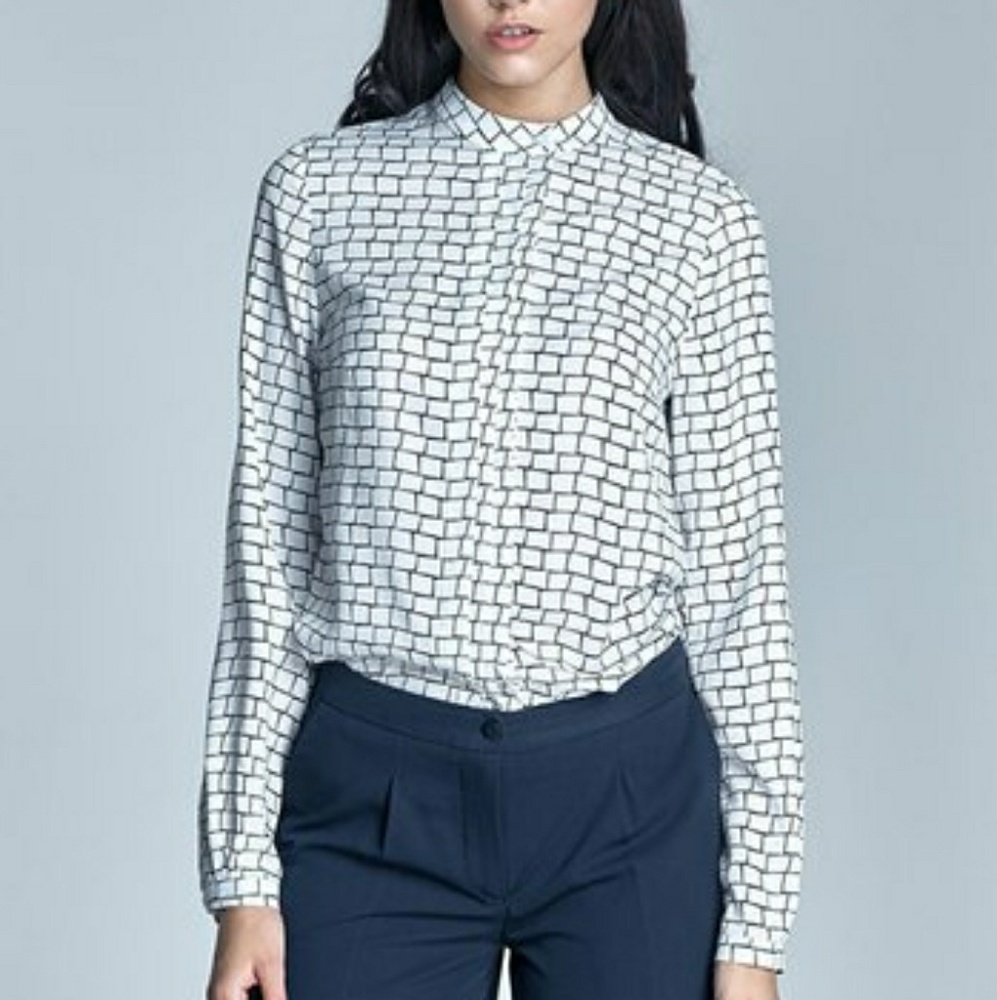 Nife White Brick Mock Neck Top, Size M